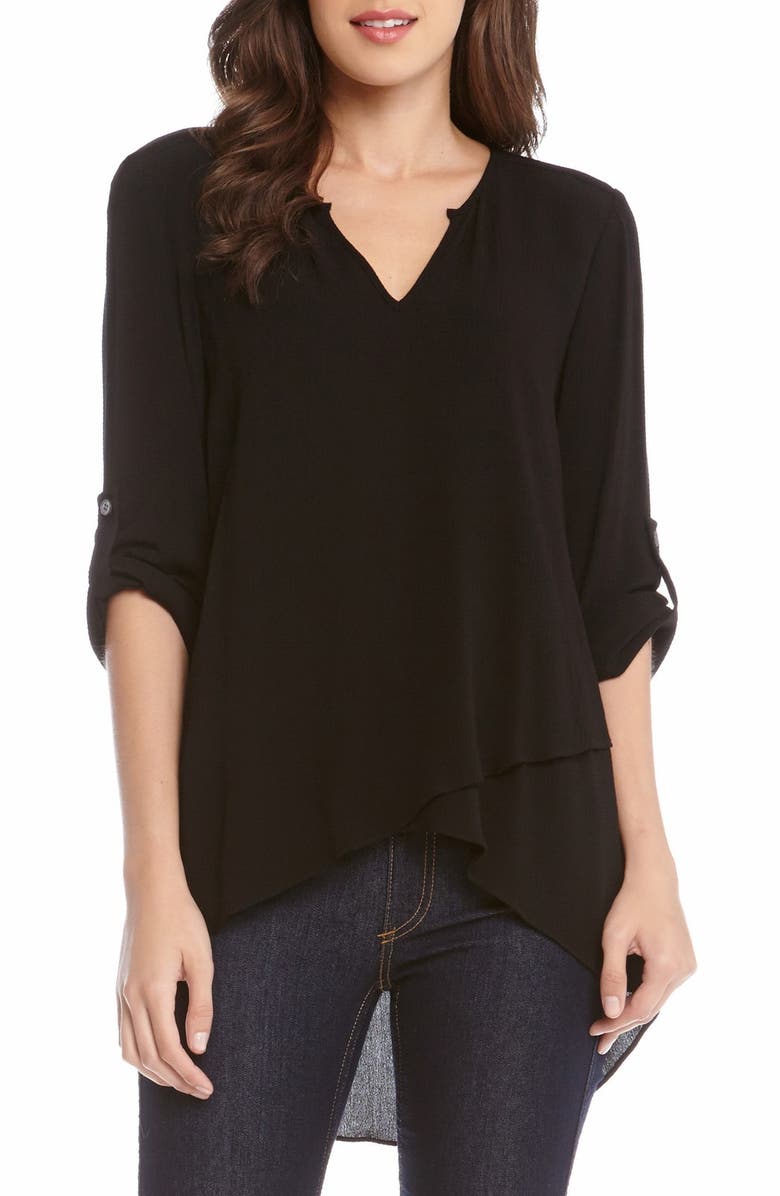 Karen Kane Asymmetrical Hem Faux Wrap Top, Main, color, 