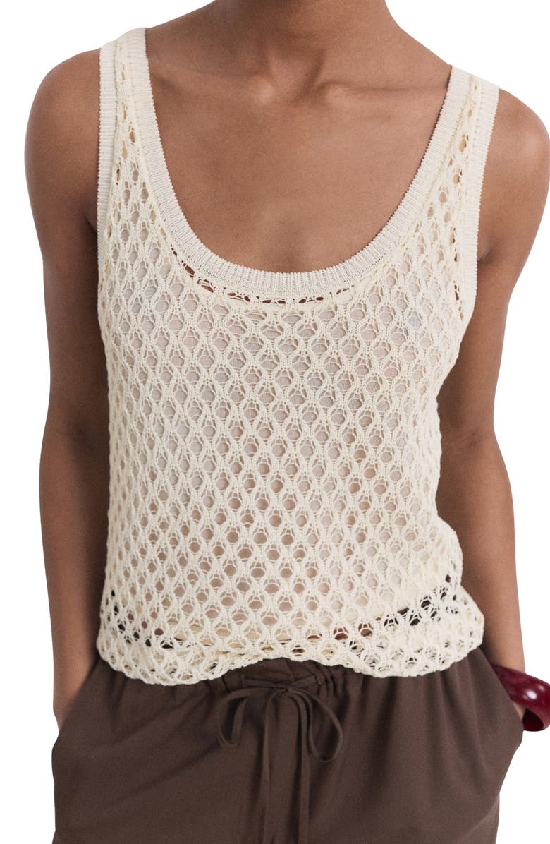 MANGO Openwork Tank, Main, color, Ecru