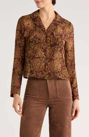 T Tahari Print Long Sleeve Crop Blouse