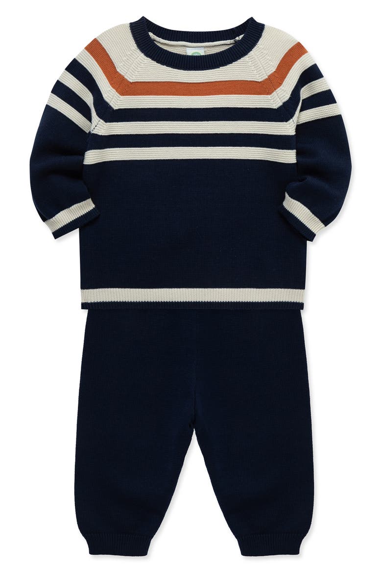 Blue Stripe Cotton Sweatshirt & Sweatpants Set, Alternate, color, BLUE