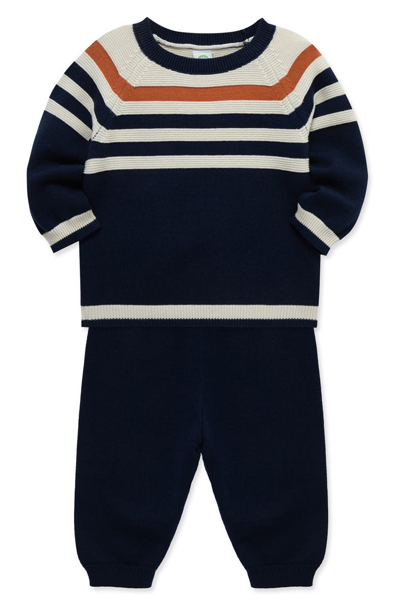 Little Me Blue Stripe Cotton Sweatshirt & Sweatpants Set, Alternate, color, Blue
