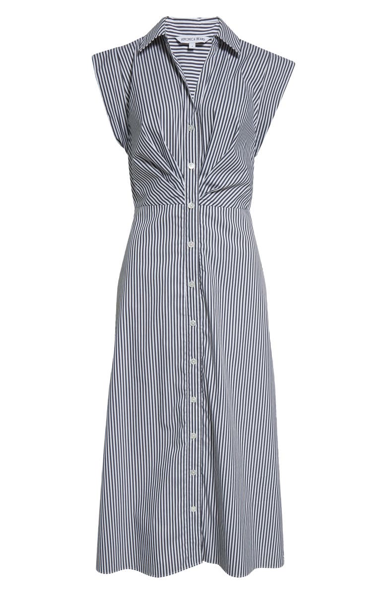 Veronica Beard Haydon Sleeveless Stripe Cotton Blend Shirtdress, Alternate, color, Navy White