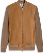 Bugatchi Genuine Shearling & Merino Wool Rib Bomber Jacket