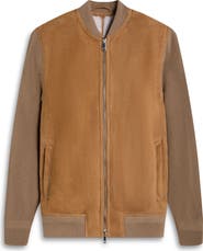Bugatchi Genuine Shearling & Merino Wool Rib Bomber Jacket