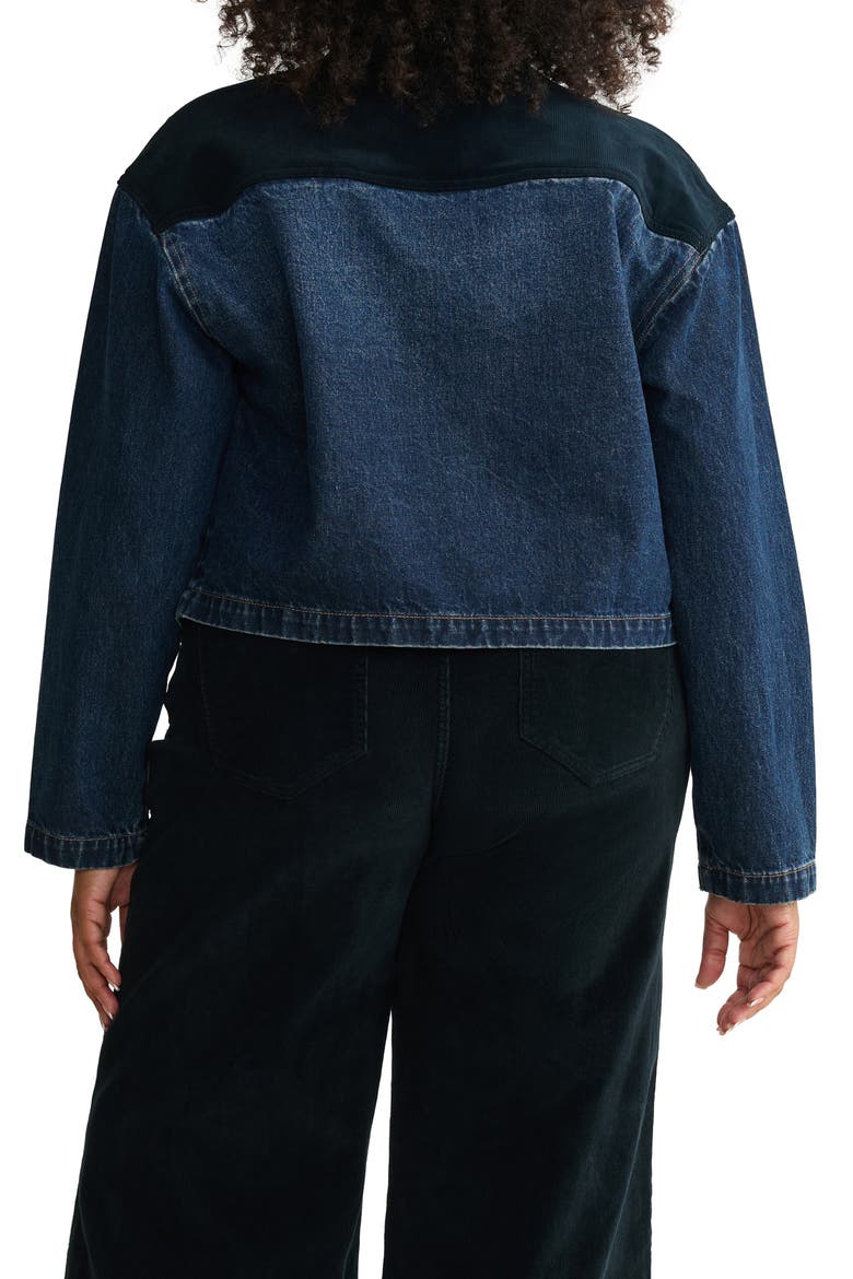 AVL Crop Denim Jacket with Corduroy Collar, Alternate, color, MERCER