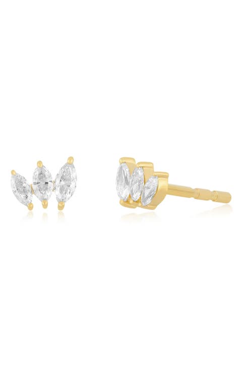 14k Gold Diamond Marquise Mini Fan Stud Earrings