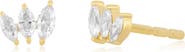 EF Collection 14k Gold Diamond Marquise Mini Fan Stud Earrings