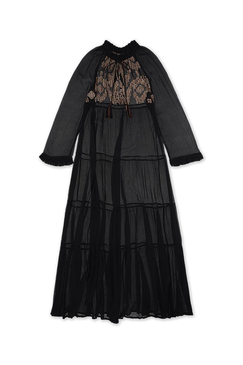 Arsia Embroidered Silk Chiffon Kaftan Dress, Main, color, BLACK