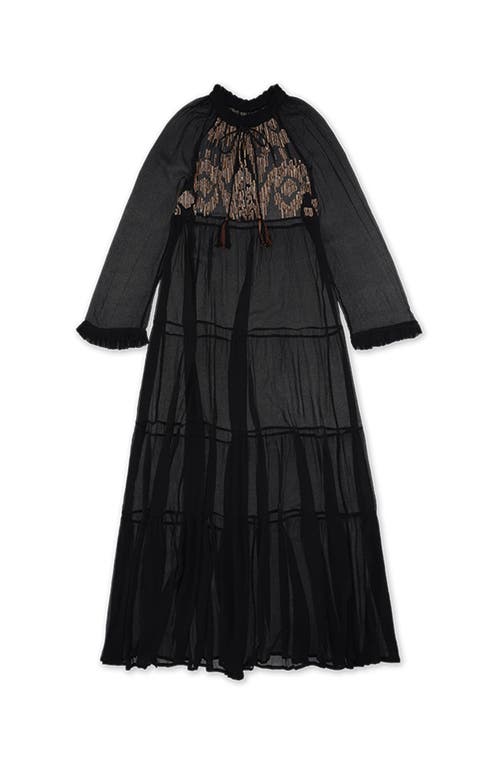 Fortela Arsia Embroidered Silk Chiffon Kaftan Dress In Black