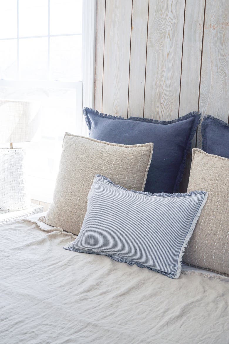 Soft Fringe Linen Pillow with Down Alternative Insert, Alternate, color, Navy Blue