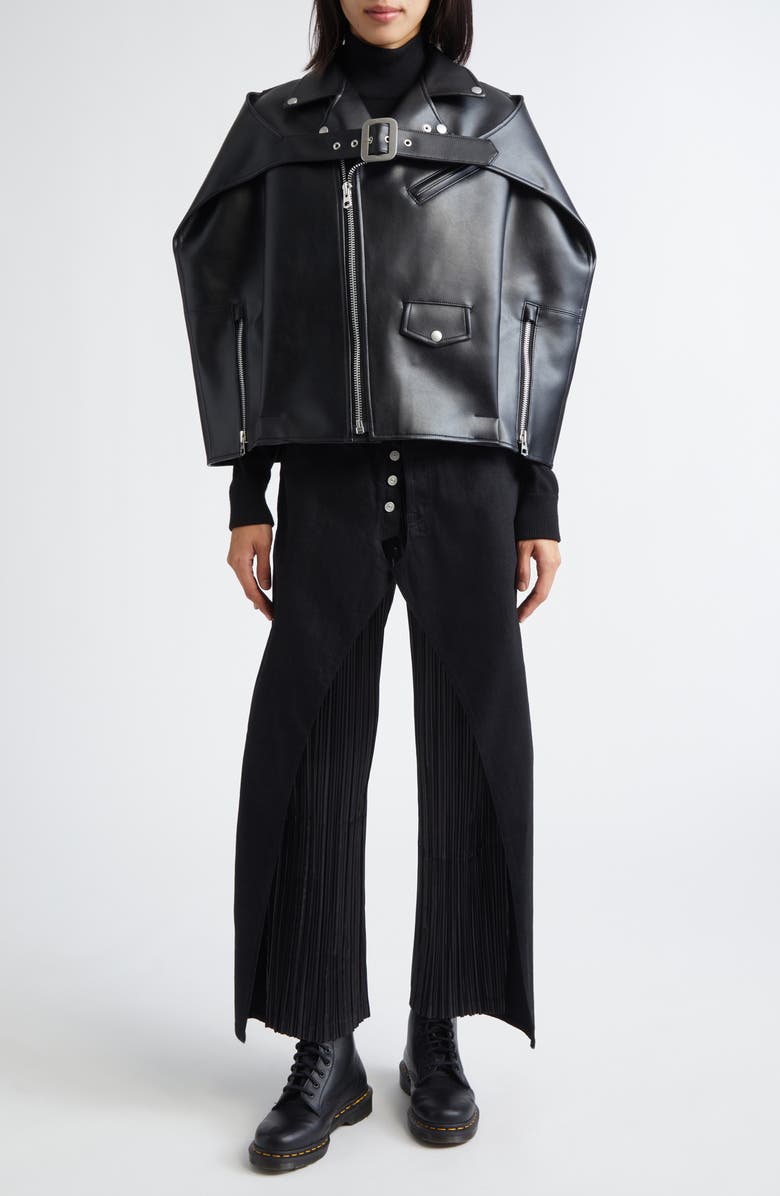 Junya Watanabe Faux Leather BikerJacket, Alternate, color, Black