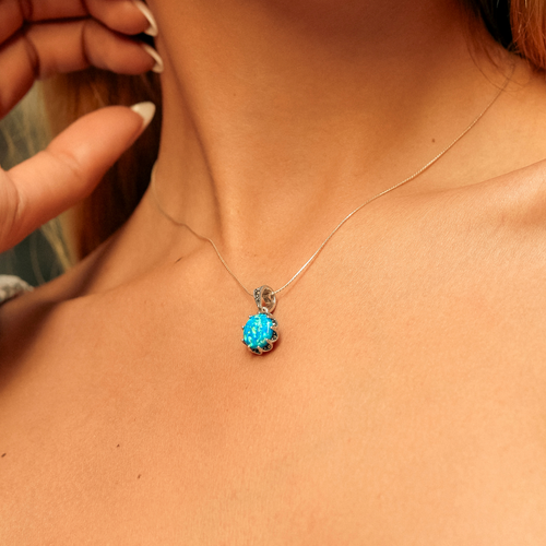 Spero London Round Opal High Quality Sterling Silver Pendant Necklace In Metallic