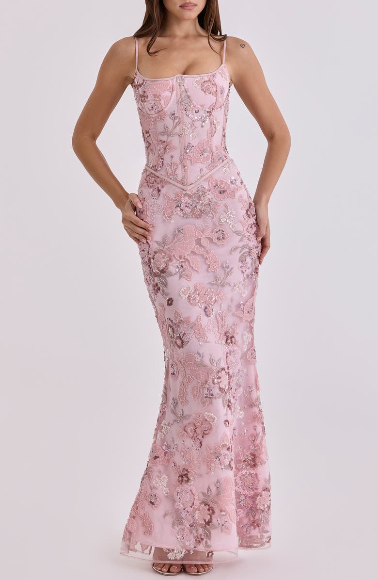 HOUSE OF CB Naima Hand Beaded Gown, Main, color, Pink