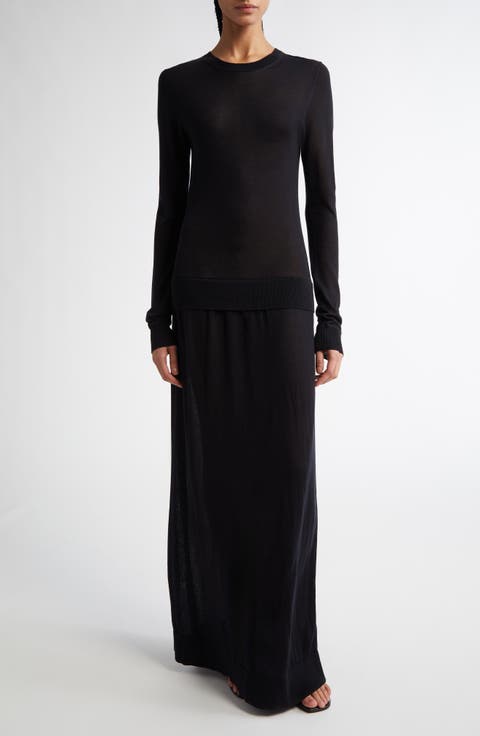 Long Sleeve Fine Knit Silk & Cupro Sweater Dress