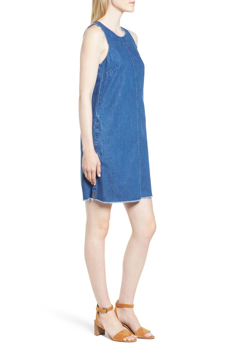 J.Crew Raw Edge Hem Denim Shift Dress, Alternate, color, 
