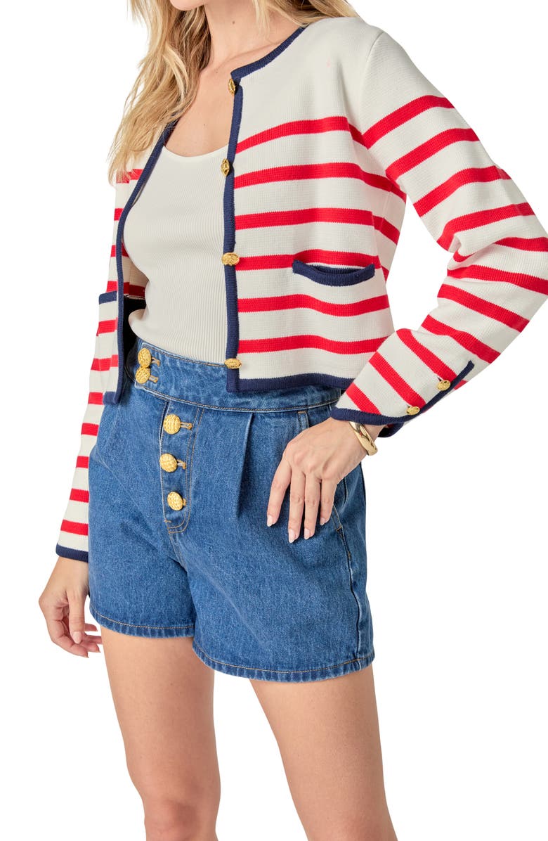 English Factory Stripe Crop Cardigan, Alternate, color, Red Multi