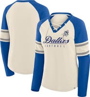 FANATICS Women's Fanatics Cream/Royal Dallas Cowboys Hometown Gridiron Hero Raglan Lace-Up V-Neck Long Sleeve T-Shirt