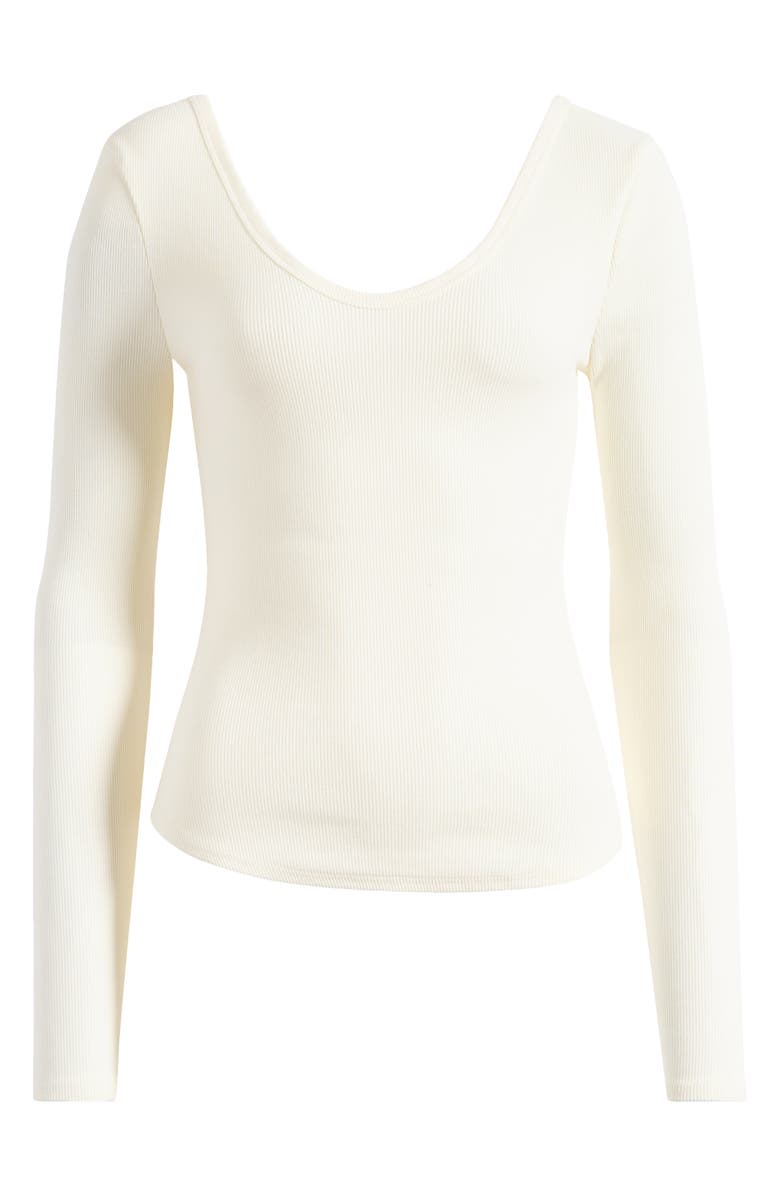 Topshop Double V-Neck Long Sleeve Stretch Cotton Rib Top, Alternate, color, Cream