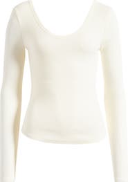 Topshop Double V-Neck Long Sleeve Stretch Cotton Rib Top