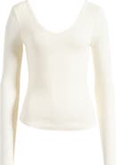 Topshop Double V-Neck Long Sleeve Stretch Cotton Rib Top