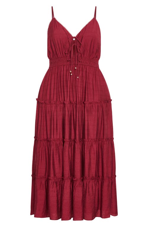 Shop City Chic Aiza Tiered Tie Front Sleeveless Maxi Dress In Shiraz