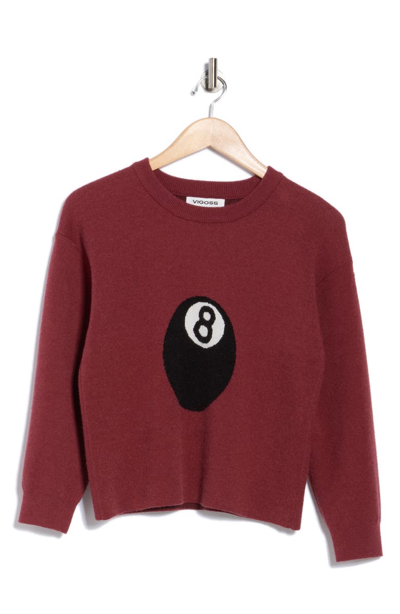 Vigoss 8 Ball Icon Crewneck Sweater, Alternate, color, Oxblood
