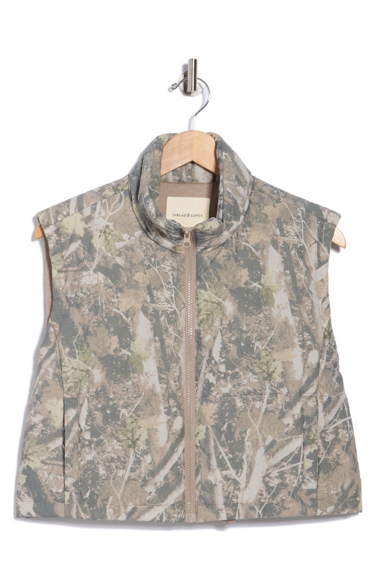 Thread & Supply Camo Crop Puffer Vest, Alternate, color, Olive Camo