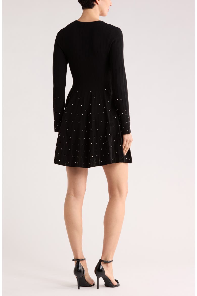 Prue Embellished Long Sleeve Fit & Flare Dress, Alternate, color, BLACK
