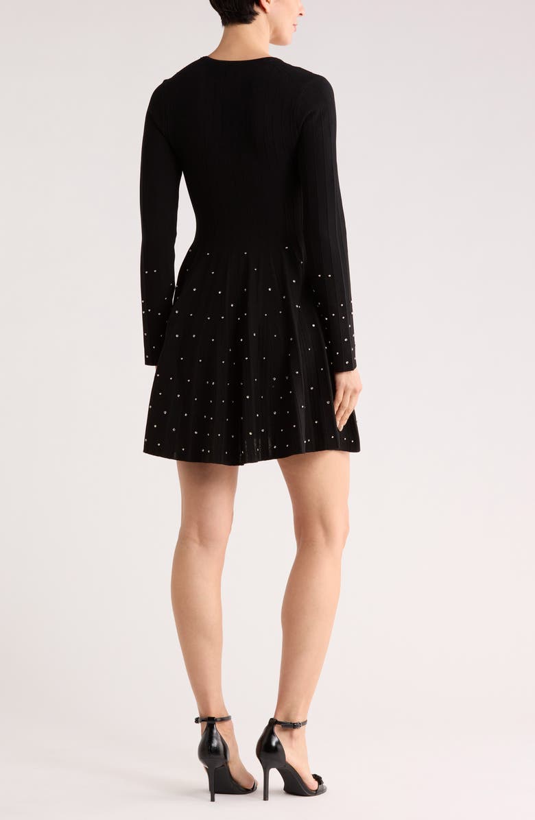 Simkhai Prue Embellished Long Sleeve Fit & Flare Dress, Alternate, color, Black