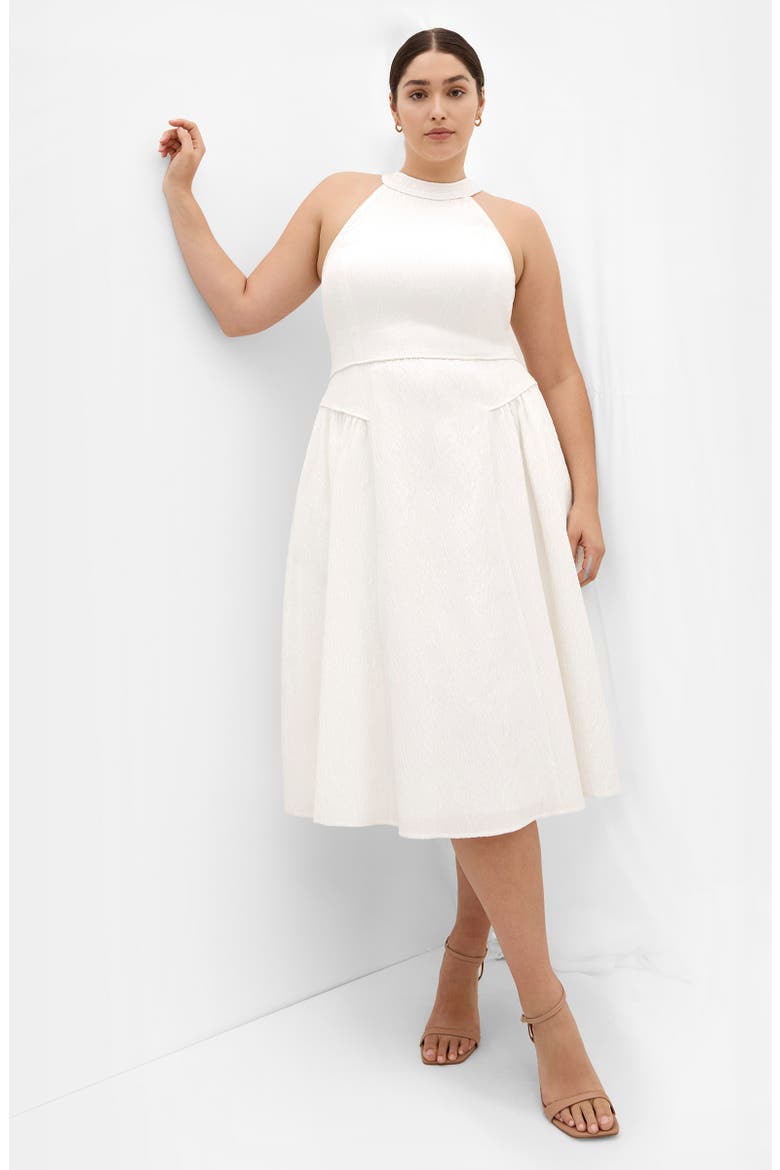 Textured Sleeveless Jacquard Midi Dress, Alternate, color, IVORY