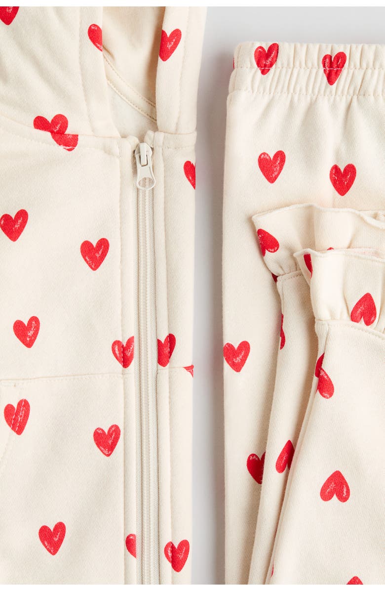 H&M 2-piece Printed Sweatshirt Set, Alternate, color, Light Beige/Hearts