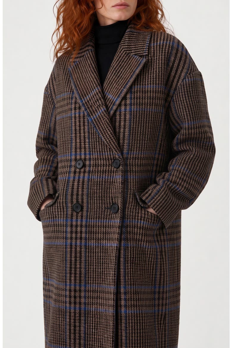 Anita Double Breasted Plaid Coat, Alternate, color, BROWN PLAID