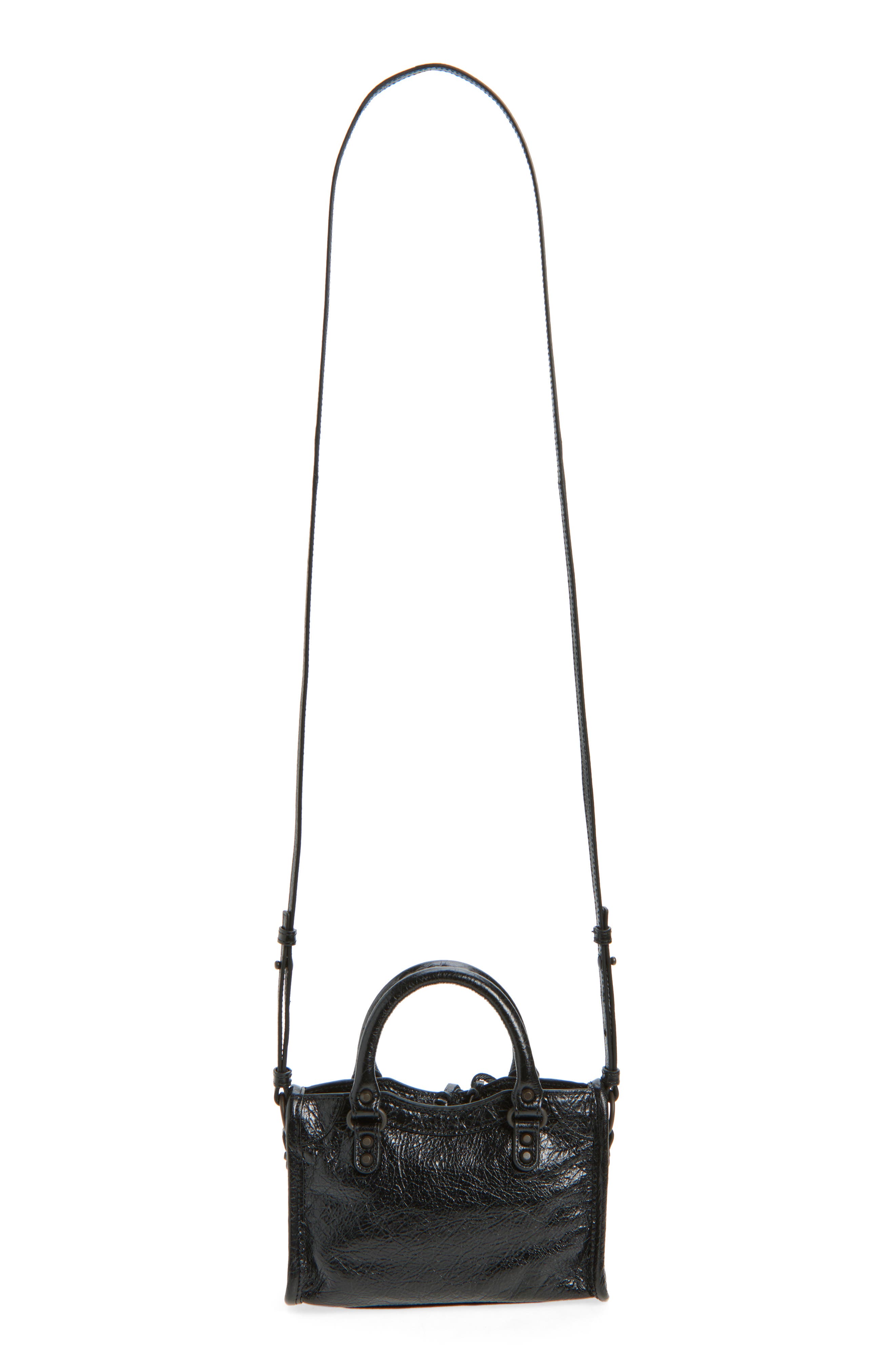 Balenciaga Nano Le City Arena Leather Top Handle Bag, Alternate, color, 1000 Black