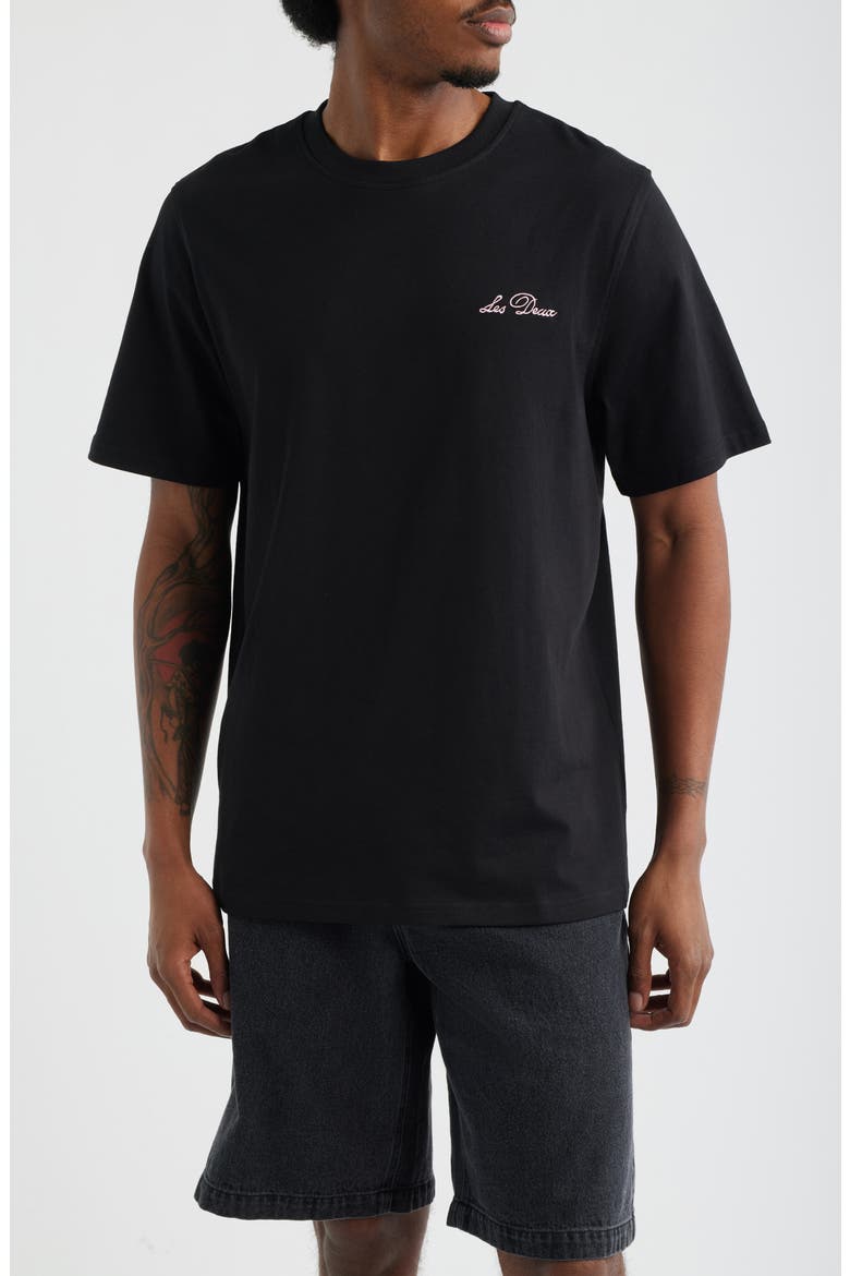 Wild Flower Embroidered Organic Cotton T-Shirt, Main, color, BLACK