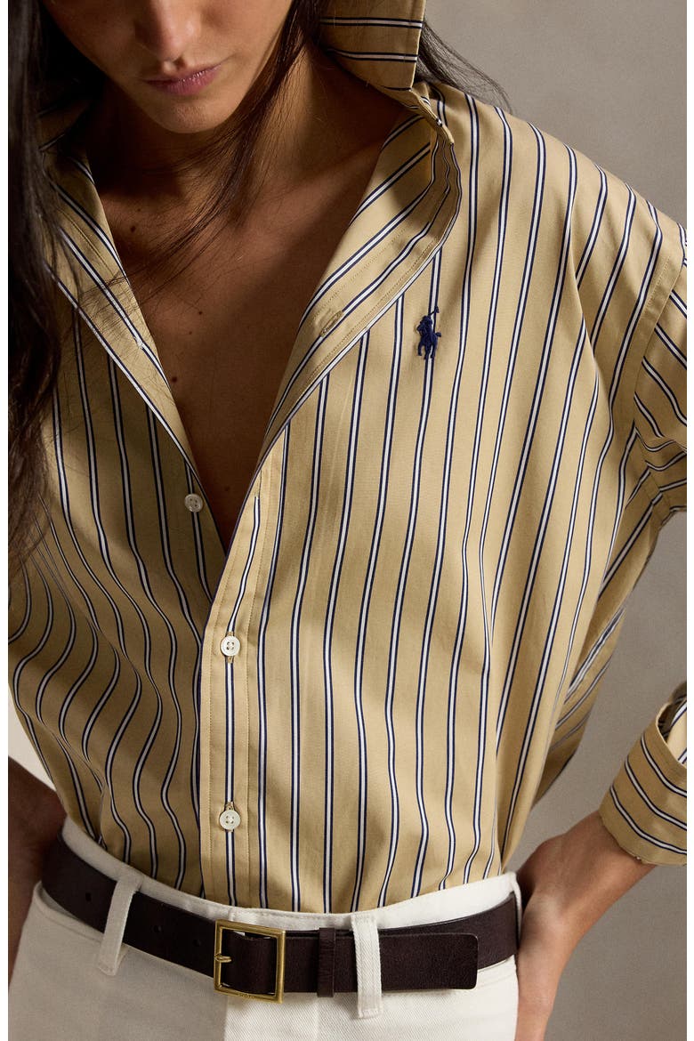Relaxed Fit Stripe Button-Up Shirt, Alternate, color, TAN/ ROYAL MULTI