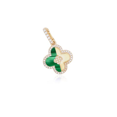 Malachite and Gold Diamond Clover Charm