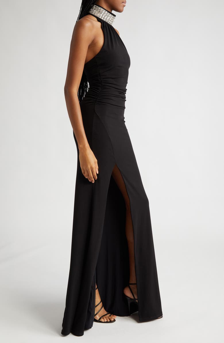 Cinq à Sept Izzy Ruched Embellished Neck Gown, Alternate, color, 