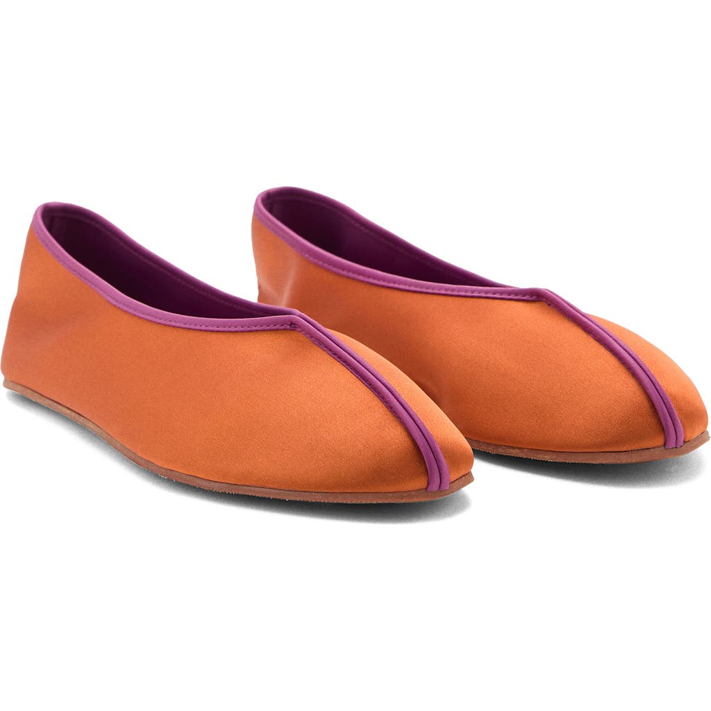 Mango Satin Ballet Flats With Contrast Piping Burnt Orange In Orange