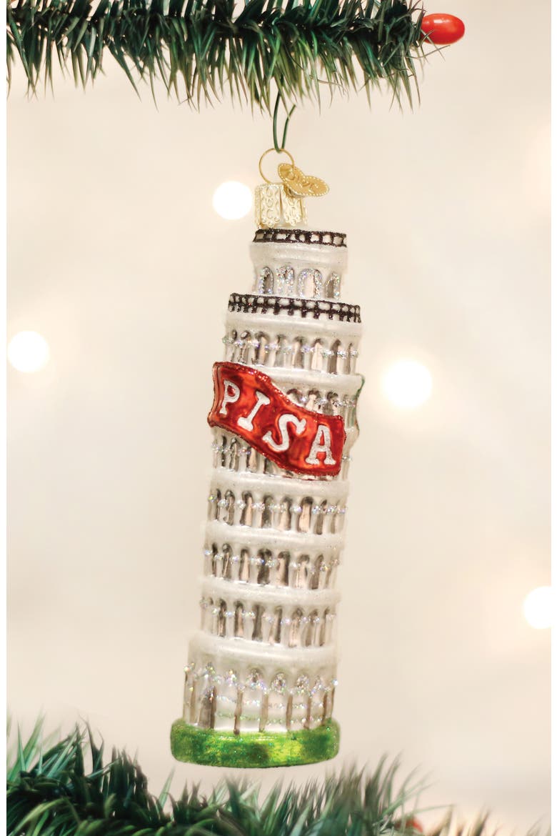 Leaning Tower of Pisa Glass Christmas Ornament, Alternate, color, SILVER MULTI