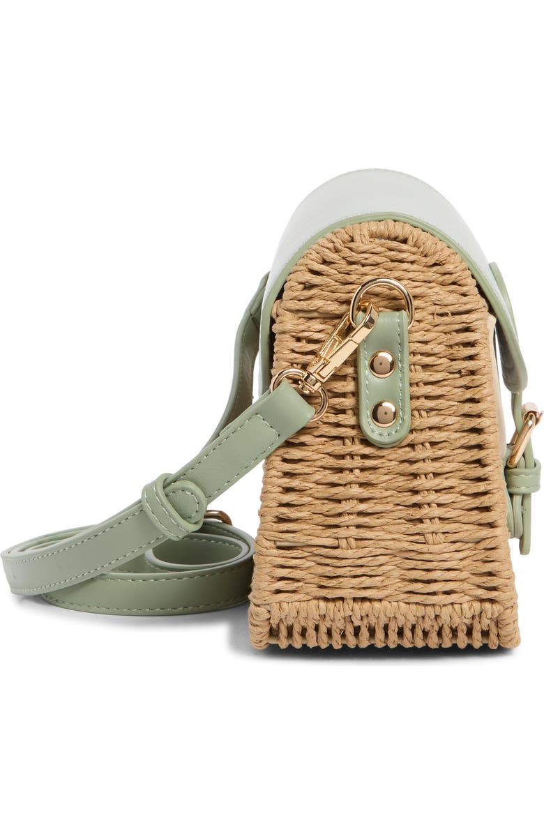 URBAN EXPRESSIONS HANDBAGS Straw & Faux Leather Crossbody Bag, Alternate, color, Sage Camel