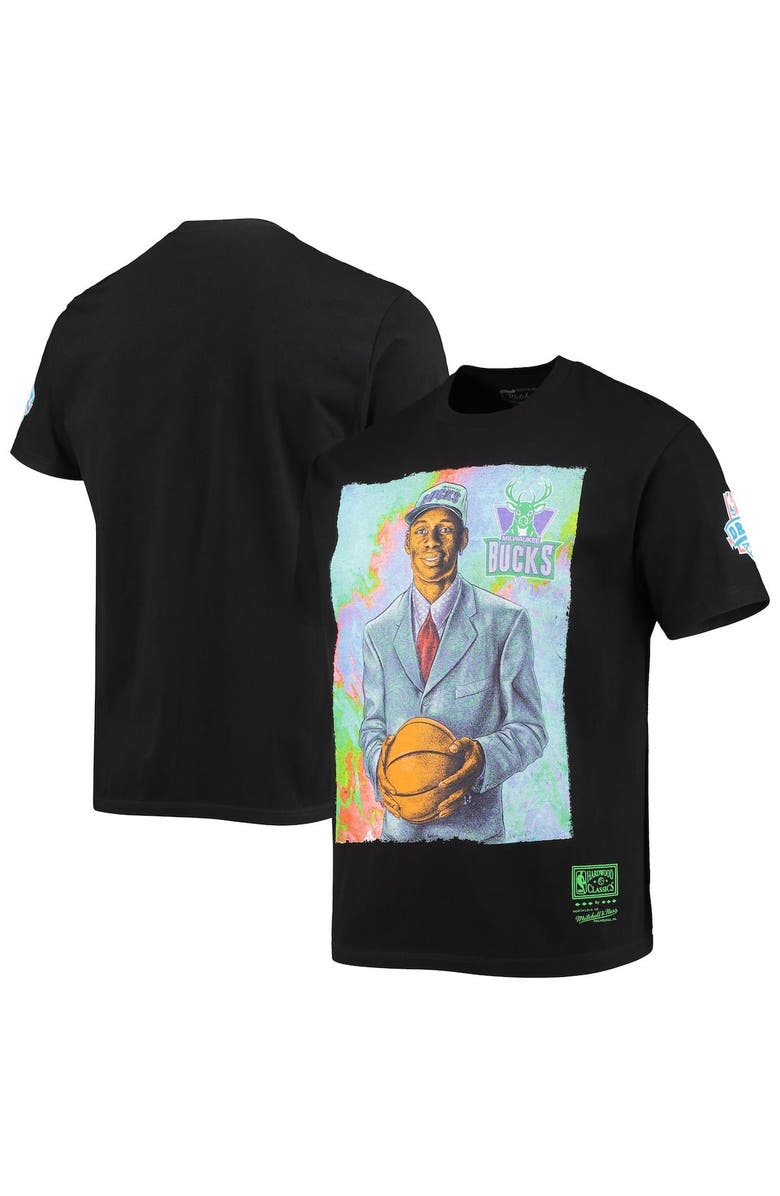 Mitchell & Ness Men's Mitchell & Ness Ray Allen Black Milwaukee Bucks Hardwood Classics Draft Day Colorwash T-Shirt, Main, color, 