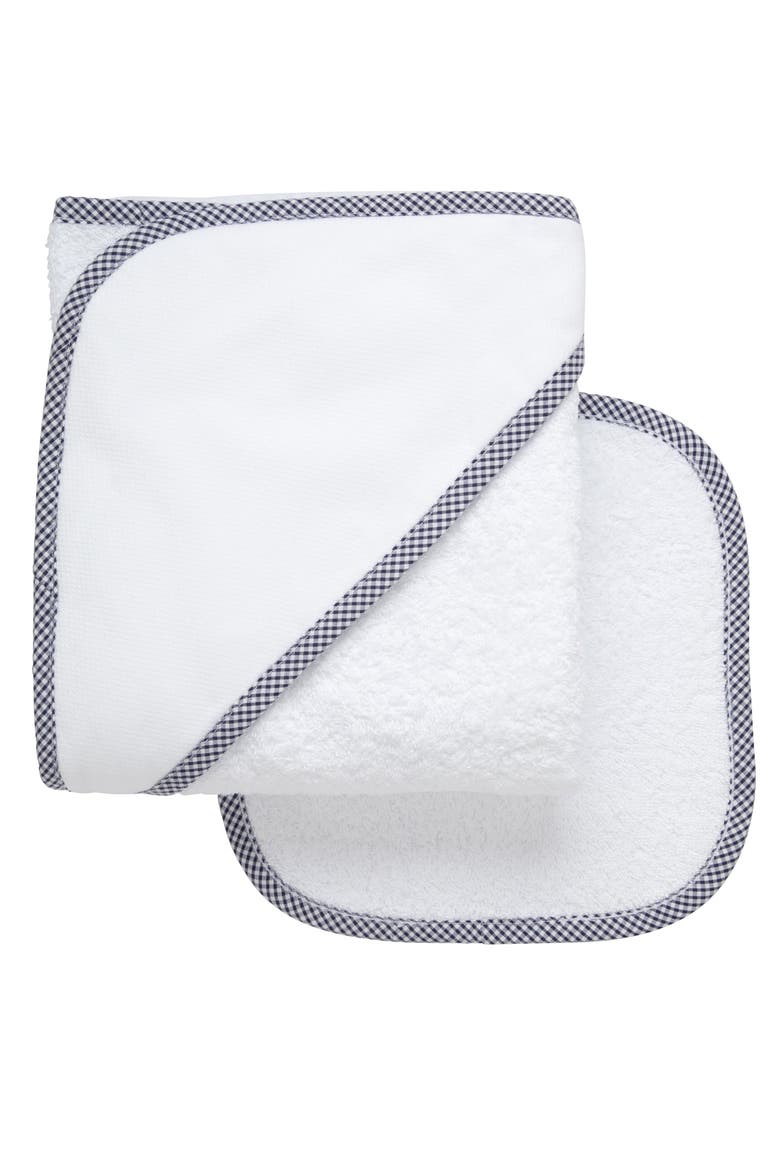 Small Check Trim Hooded Towel & Washcloth Set, Main, color, Navy