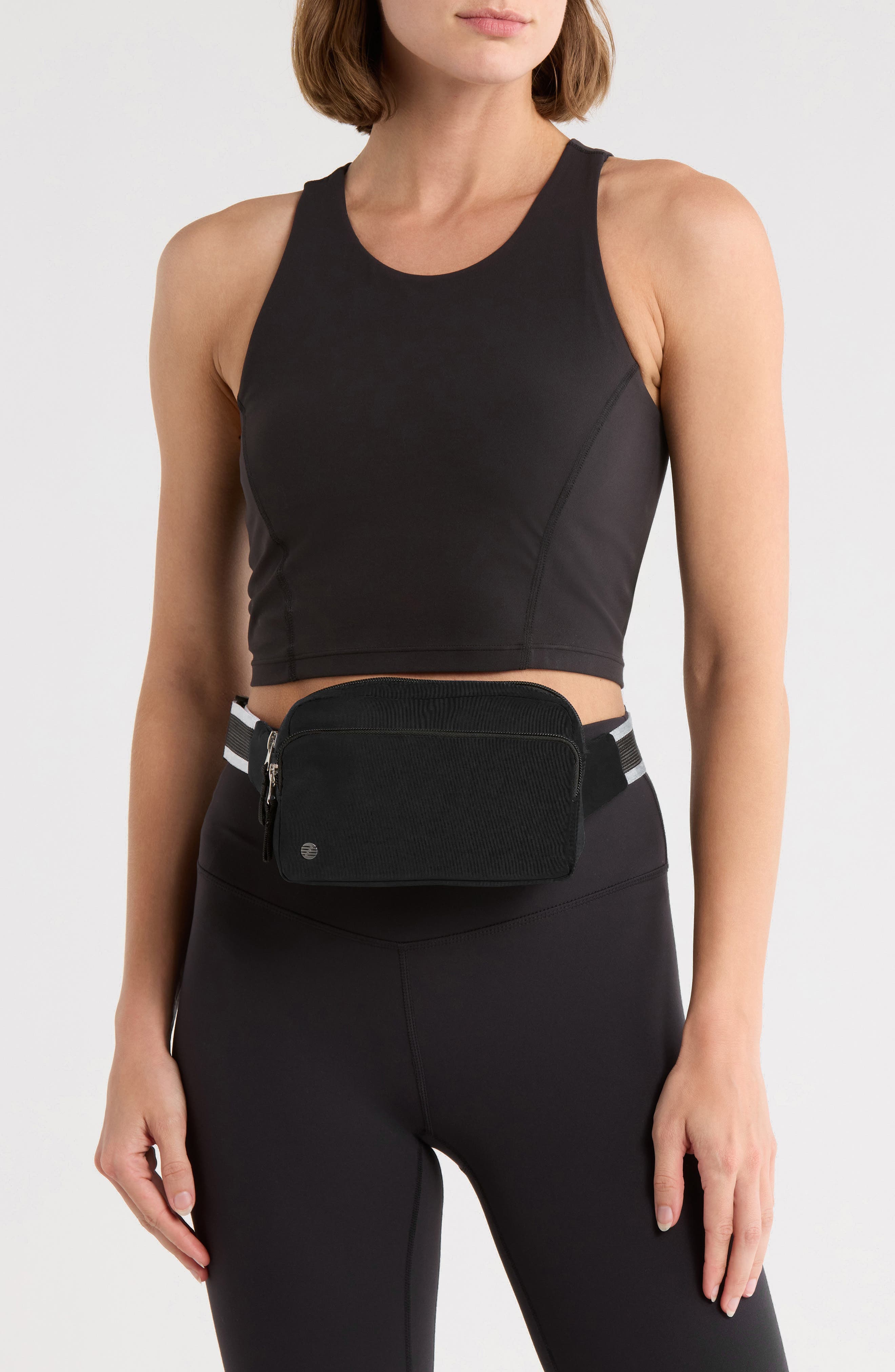 Z by Zella Double Zip Belt Bag, Alternate, color, Black-Stripe