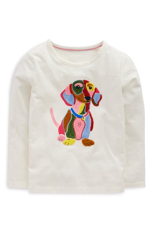 Mini Boden Kids' Long Sleeve Bouclé T-Shirt in Soft Ivory Dog 