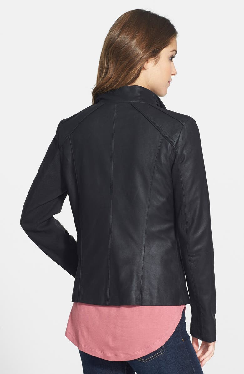 Tahari T Tahari Drape Collar Featherweight Leather Jacket, Alternate, color,
