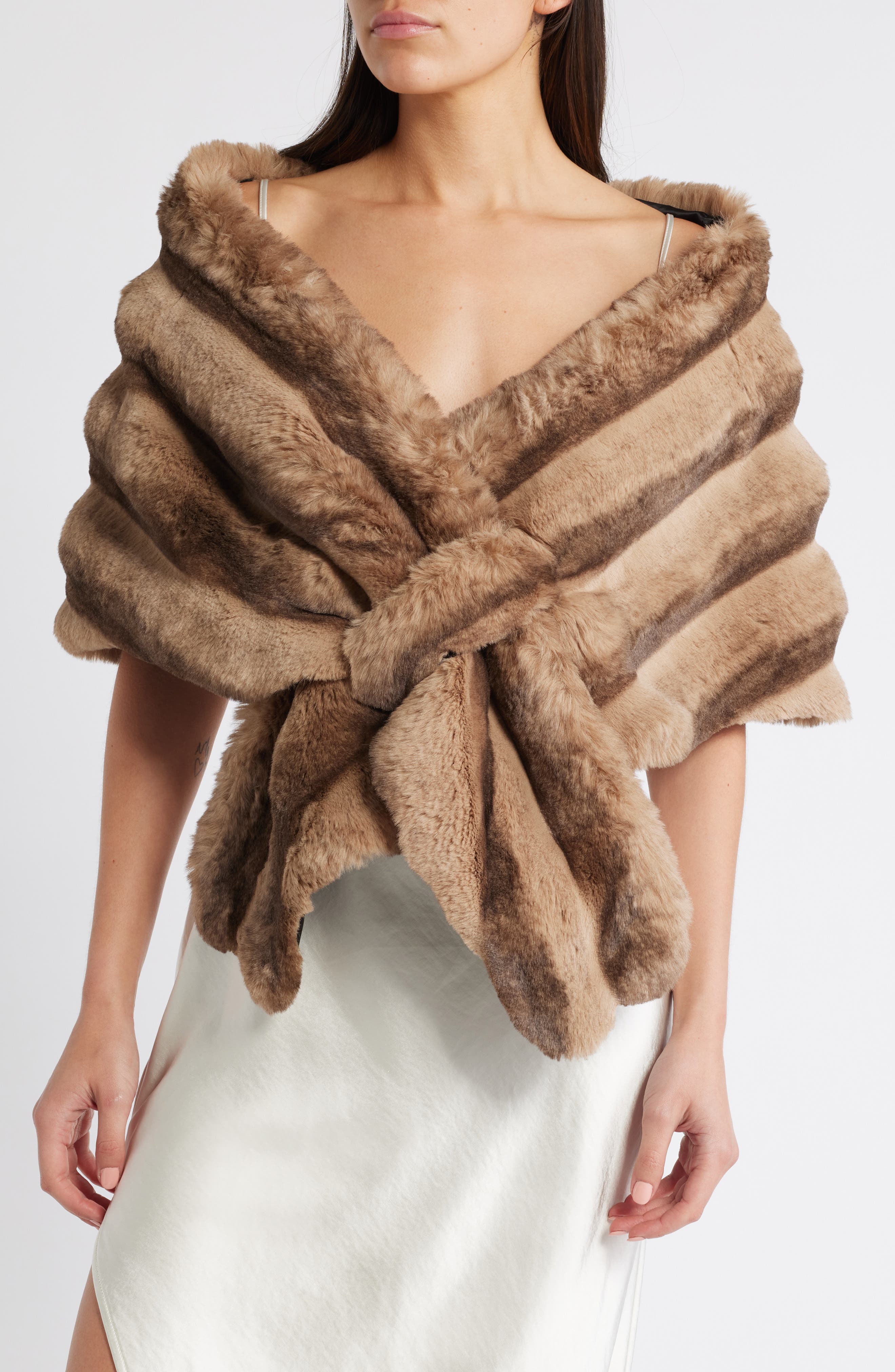 Et Ochs Pelted Faux Fur Stole in Camel Chinch 