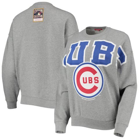 Women's Mitchell & Ness Heathered Gray Chicago Cubs Cooperstown Collection Logo Lightweight Pullover Sweatshirt