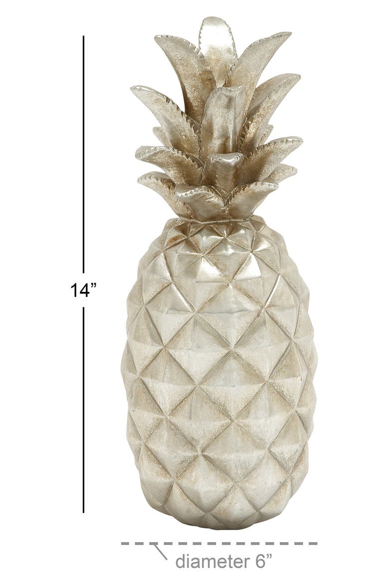Silvertone Polystone Pineapple Fruit Sculpture, Alternate, color, SILVER