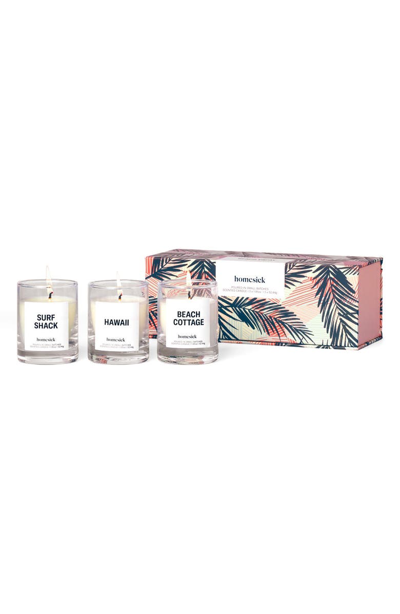 homesick Beach Vacay Mini Candle Trio, Main, color, Clear