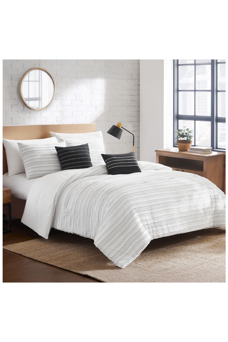 Dixie 5-Piece Comforter Set, Main, color, WHITE/ GRAPHITE STRIPES